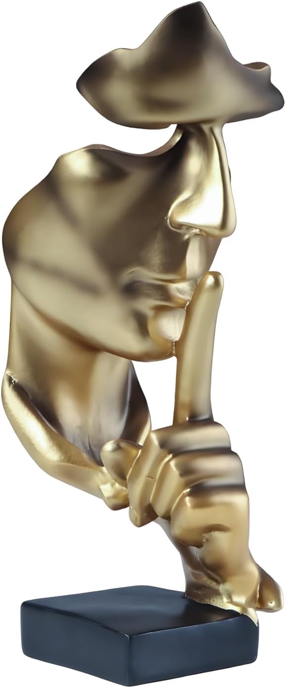 aboxoo Thinker Statue, Silence is Gold Abstract Art Figurine, Modern Home Resin Sculptures