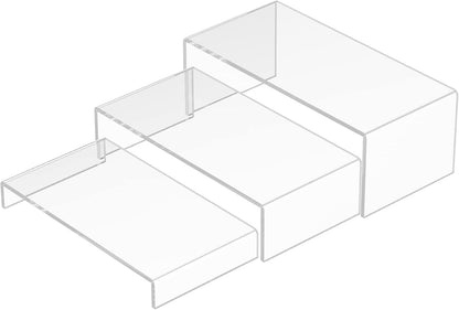 Acrylic Risers Display Stands 3pcs, Rectangular Dessert Table Display Set, Clear Display Shelf for