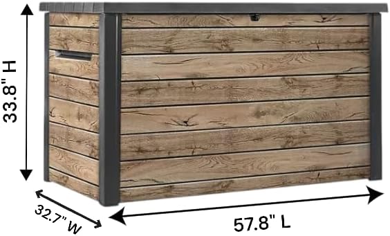 Outdoor Storage Box, Wood-Look Resin Deck Container, Indoor/Outdoor Storage, Ash Wood Brown (230