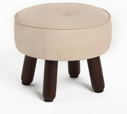 13in Small Foot Stool Ottoman, Round Faux Leather Foot Rest for Couch, Under Desk Pouf Footstool