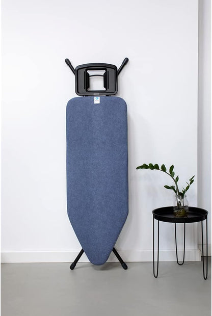 Brabantia Size C Ironing Board (49x18 in) 7 Height Options, Solid Steam Iron Rest Holder (Denim