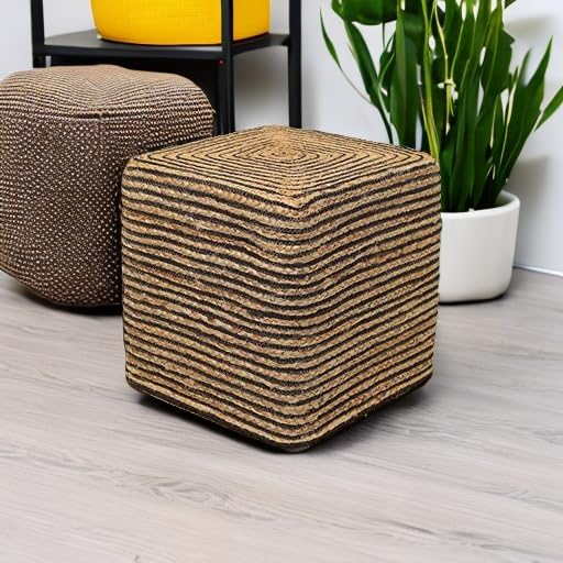 REDEARTH · Cube Pouf Foot Stool Ottoman - Jute Braided Pouffe Poof Accent Sitting Footrest for The