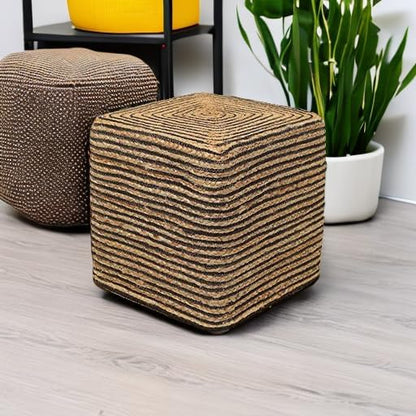 REDEARTH · Cube Pouf Foot Stool Ottoman - Jute Braided Pouffe Poof Accent Sitting Footrest for The