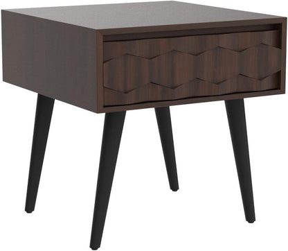 Bme Georgina Solid Wood Nightstands with Drawers - Fully Assembled Rustic Geometric Pattern Bedside