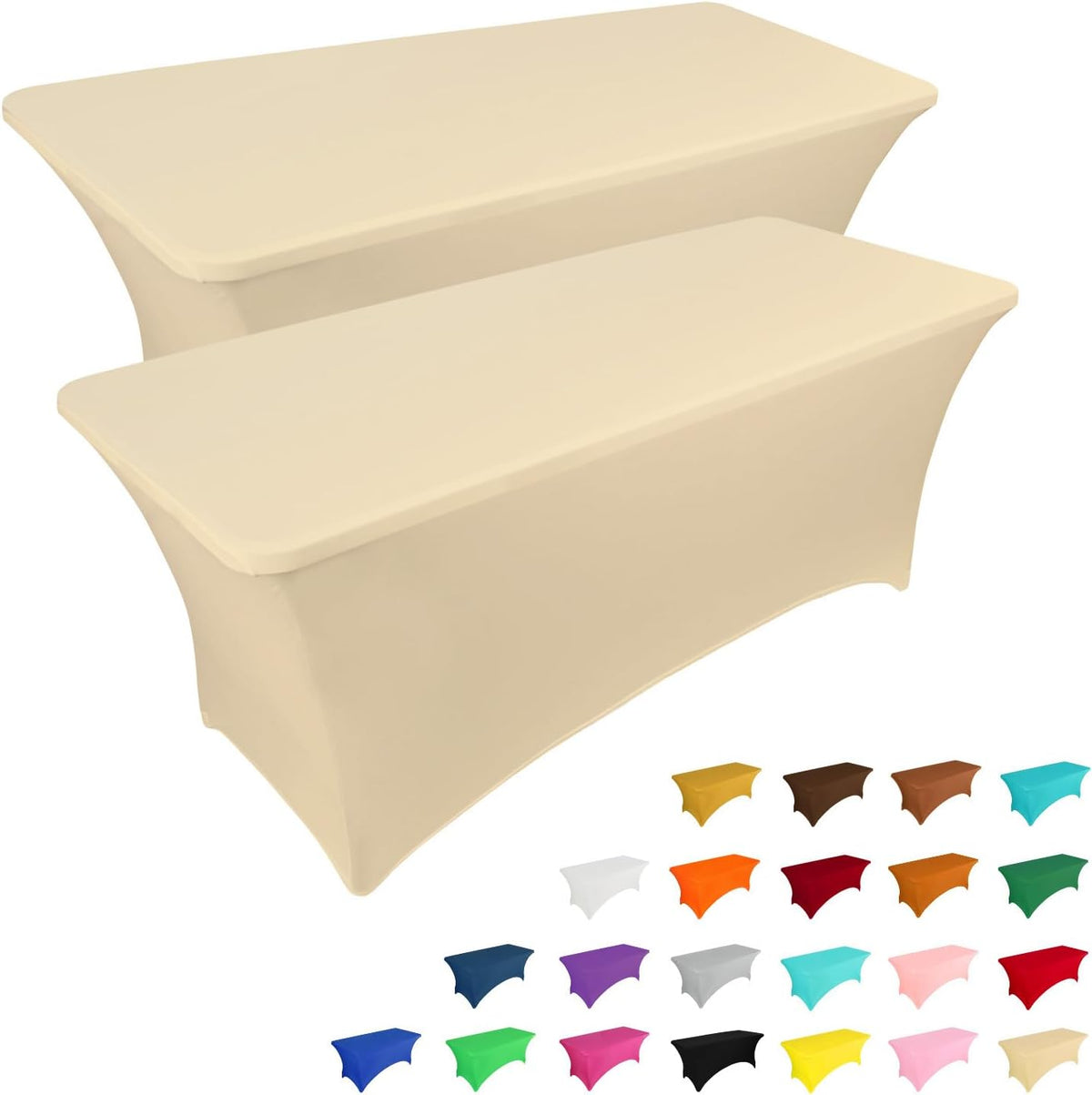 IVAPUPU 2 Pack 8FT Table Cloth for Rectangular Fitted Events Stretch Champagne Table Covers