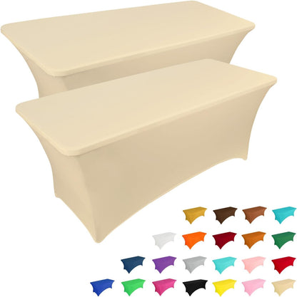 IVAPUPU 2 Pack 8FT Table Cloth for Rectangular Fitted Events Stretch Champagne Table Covers