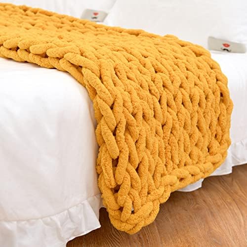 Chunky Knit Blanket Throw 48"*71", Hand Knitted Warm Chenille Throw Blanket, Home Decor Soft Thick