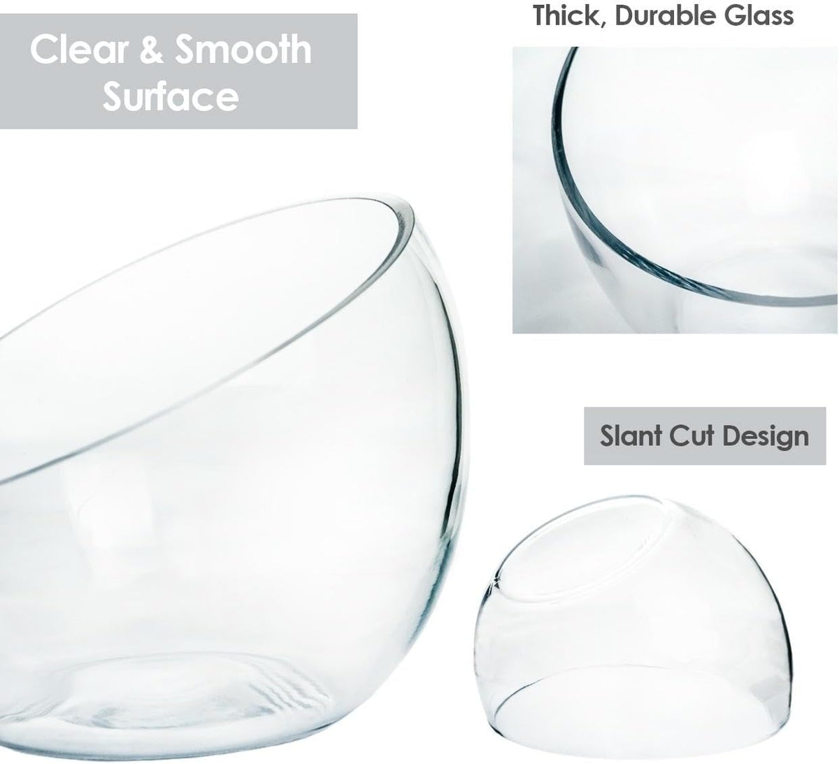 Craft And Party, Slant Cut Bowl Glass, Glass Fish Bowl Vase, 6" Height x 7" Width Fruit Jar, Candy