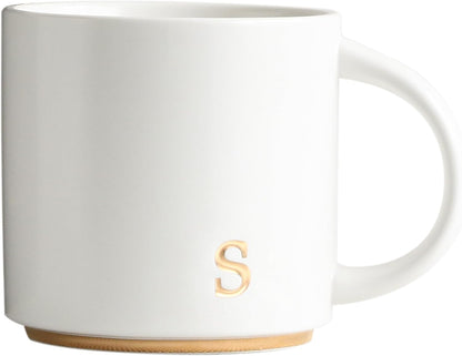COLLECTIVE HOME - Monogram Ceramic Mugs, 15 oz Golden Initial Coffee Cups, Elegant Alphabet Tea