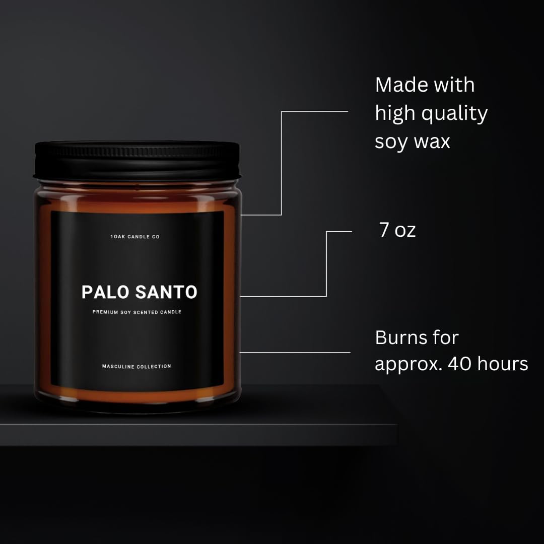 1OAK Scented Candles for Men - Palo Santo Candle - Mens Candles for Home - Masculine Candle - Long