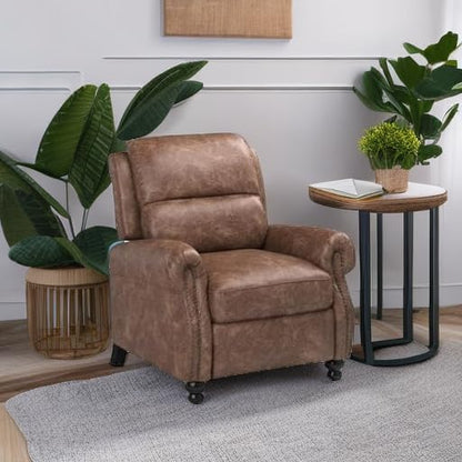 CANMOV Pushback Recliner Chair Faux Leather Armchair Push Back Recliner with Rivet Decoration