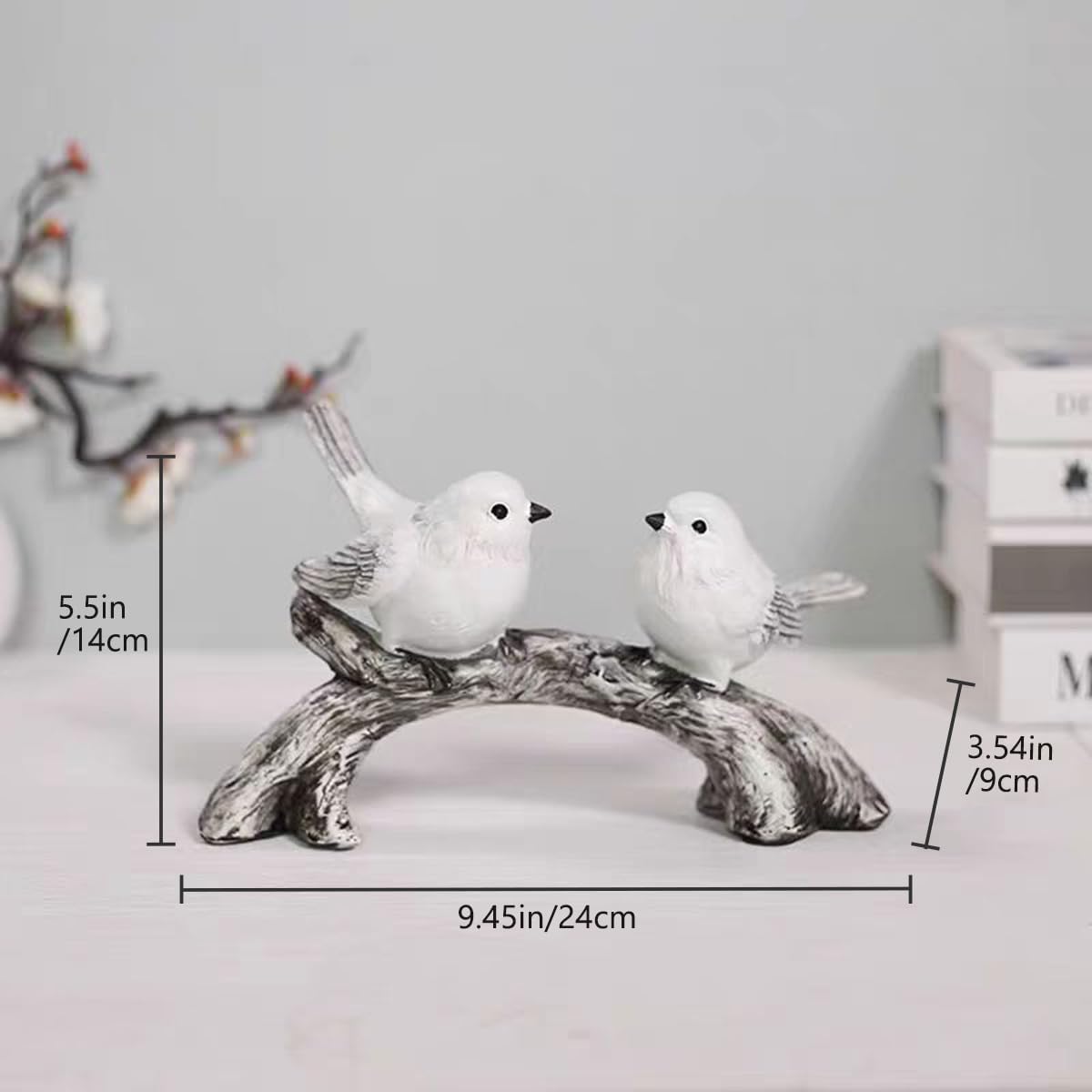 Resin Love Birds on Branch - 9.8 Inch Couple Bird Statue, Romantic Home Decor Gift for Valentine's