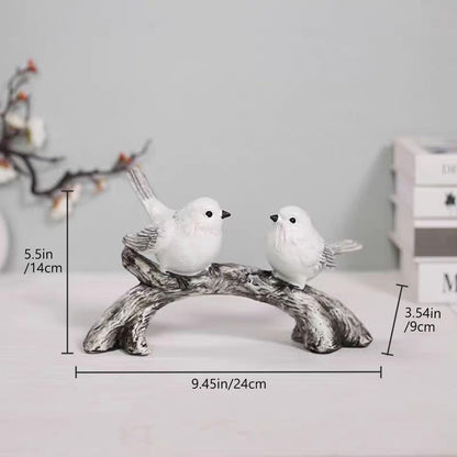 Resin Love Birds on Branch - 9.8 Inch Couple Bird Statue, Romantic Home Decor Gift for Valentine's