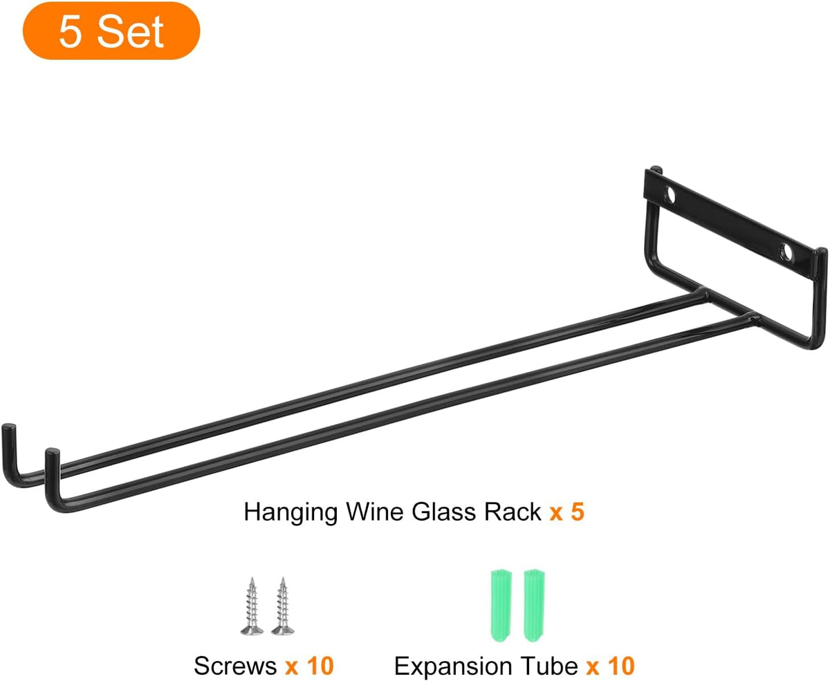 uxcell 5Pcs Wine Glass Rack, 11.81 Inch Iron Wine Glasses Rack Under Cabinet Stemware Rack - Wall