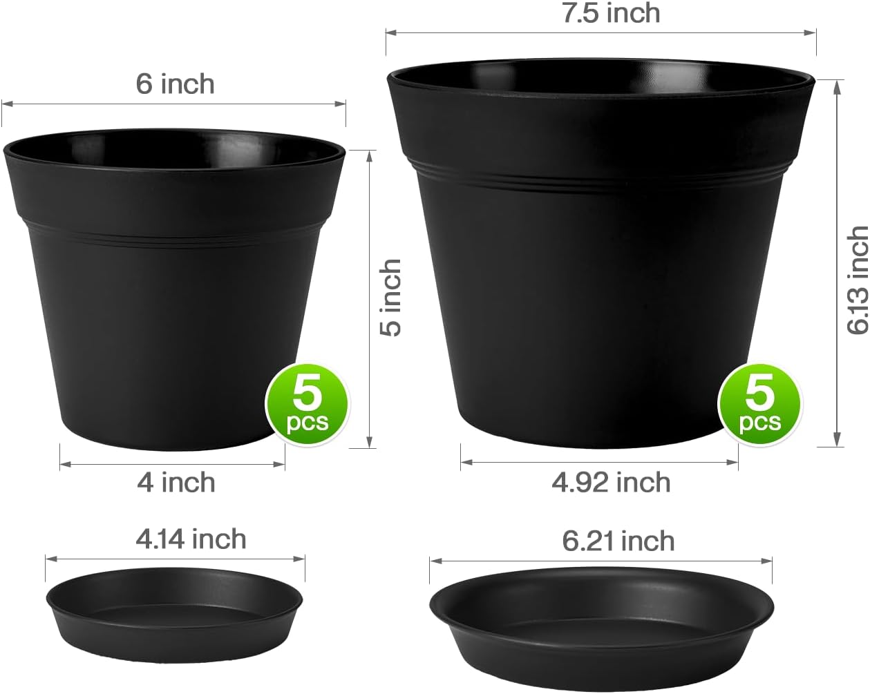 homenote Plant Pots,6/7.5 Inch Flower Pots for Plants Plastic Planters for Indoor with Multiple