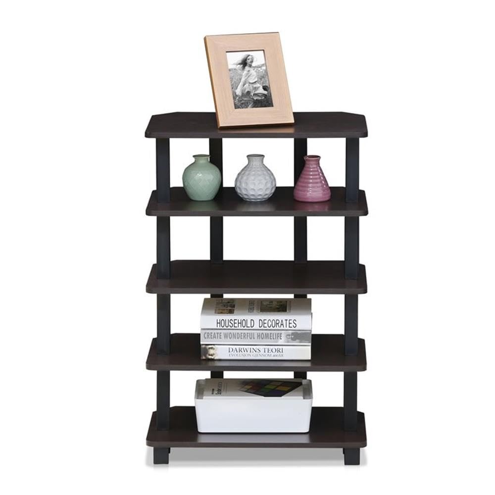 Furinno Turn-N-Tube Storage Shelves, 5-Tier Book Shelf, Corner Shelf, Toolless Open Shelves, for