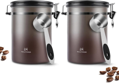 Coffee Canister Airtight Storage Container Stainless Steel Coffee Jar with Scoop,Date Tracker CO2