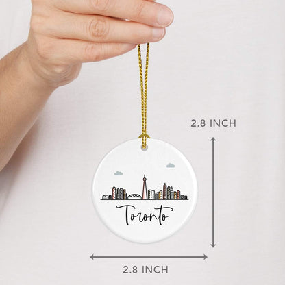 Andaz Press Round Ceramic Porcelain Christmas Tree Ornament Keepsake Gift, Toronto, Colorful