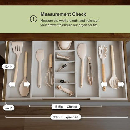 Adjustable Kitchen Drawer Organizer for Utensils and Junk, Food-Safe Contract Grade with 100%