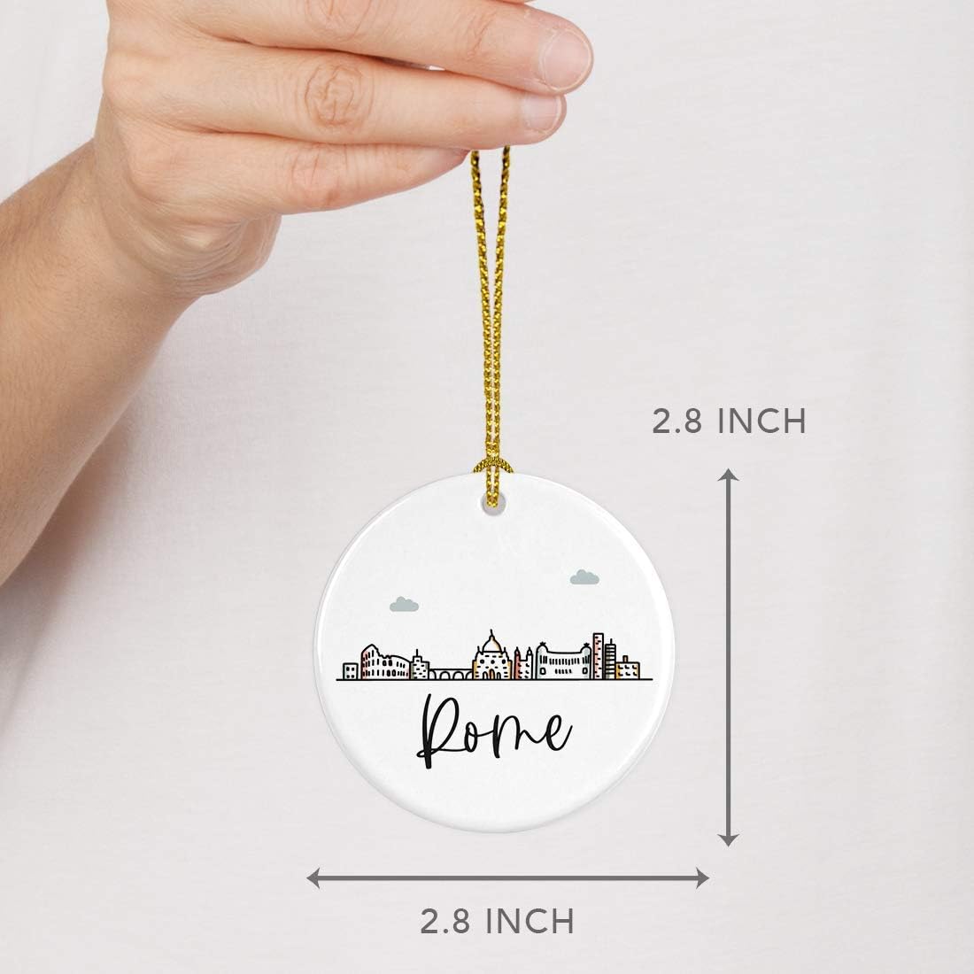 Andaz Press Round Ceramic Porcelain Christmas Tree Ornament Keepsake Gift, Rome, Colorful