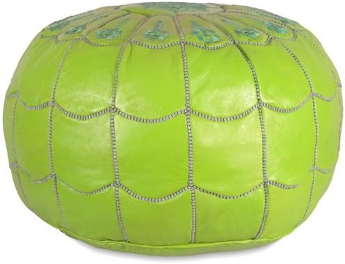 Stuffed Arch Design Moroccan Leather Pouf Ottoman, Handmade, Pre-Filled, 100% Genuine Leather, 14”