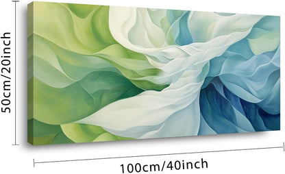 LASMOND Abstract Lines Wall Art for Living Room Canvas Prints Aqua Turquoise Blue Green Artwork