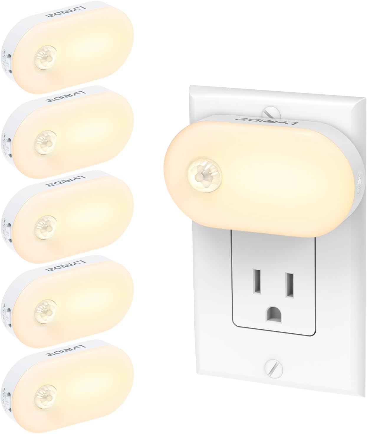 Lyridz Plug in Night Light with Motion Sensor, Smart Warm White LED Nightlights with 1-120LM