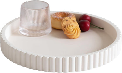 Decorative Tray for Coffee Table, Living Room, Side Table, 11" White Round Concrete Home Decor