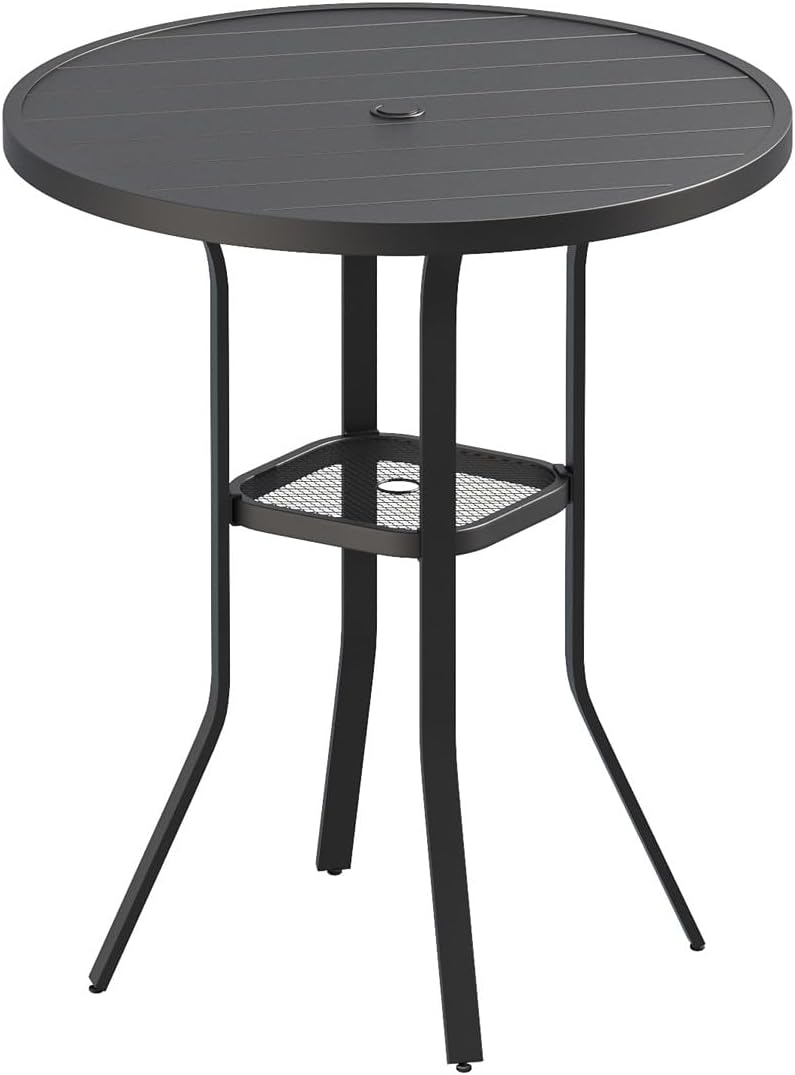 VICLLAX 35.5" Round Outdoor Bar Table, Bar Height Patio Table with Adjustable Umbrella Hole for