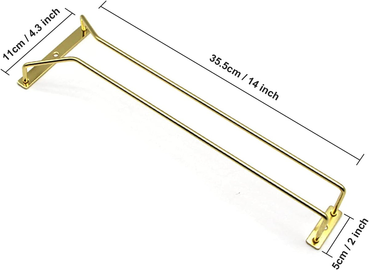 14-Inch Gold Wine Glass Rack, Under Cabinet Wine Glass Holder Stainless Steel Stemware Rack