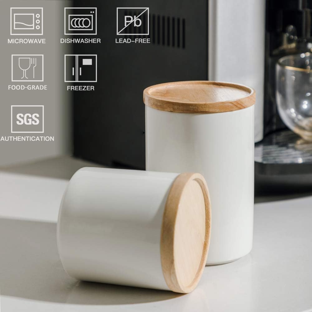 Sweejar Kitchen Canisters Ceramic Food Storage Jar, Stackable Containers with Airtight Seal Wooden