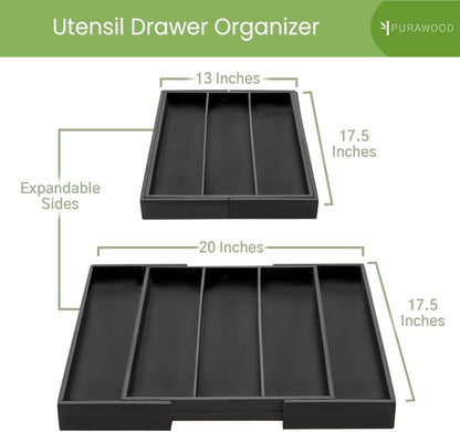Purawood Kitchen Drawer Organizer - Expandable Utensil Organizer for Kitchen, Cutlery Tray &