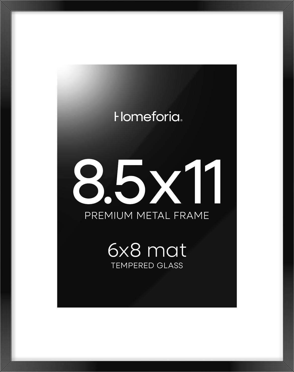 Homeforia Black Picture Frame 8.5 x 11, High End Metal 8.5x11 Poster Frames with Mat 6x8 Photo, 8.5