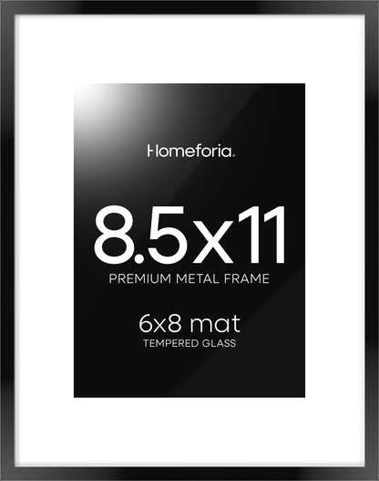 Homeforia Black Picture Frame 8.5 x 11, High End Metal 8.5x11 Poster Frames with Mat 6x8 Photo, 8.5