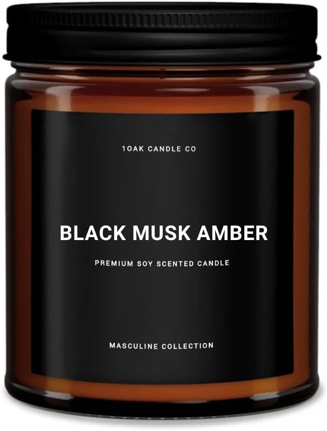 1OAK Black Musk Amber Candle - Soy Wax Scented Candle for Men - 7oz, Long Burning, Masculine