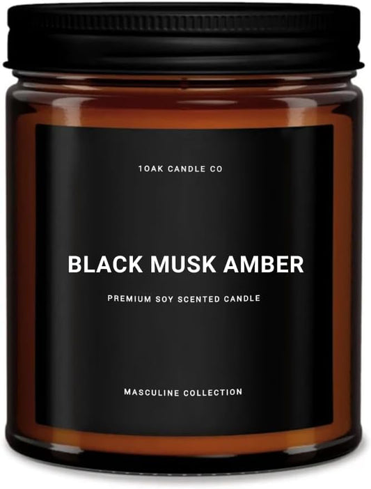 1OAK Black Musk Amber Candle - Soy Wax Scented Candle for Men - 7oz, Long Burning, Masculine