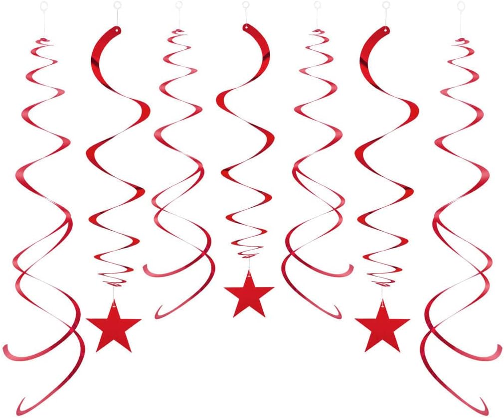 Party Star Swirl Decorations, Red Foil Ceiling Hanging Swirl Decorations with Star, Whirls