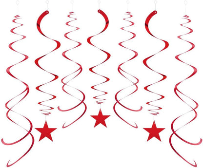 Party Star Swirl Decorations, Red Foil Ceiling Hanging Swirl Decorations with Star, Whirls