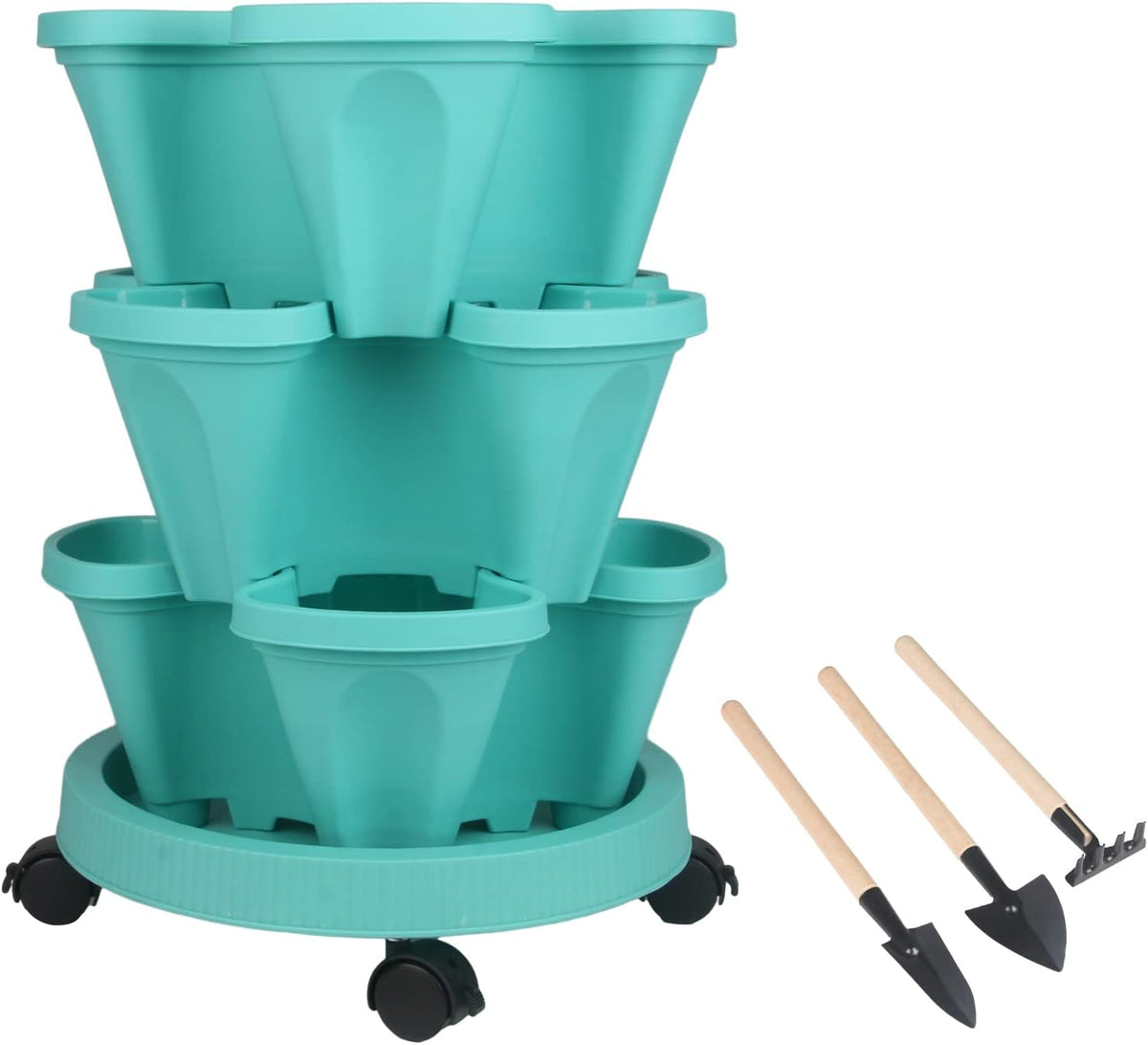 DUNCHATY Stackable Planter, Vertical Garden Planter with Wheels and Tools, Self Watering Strawberry