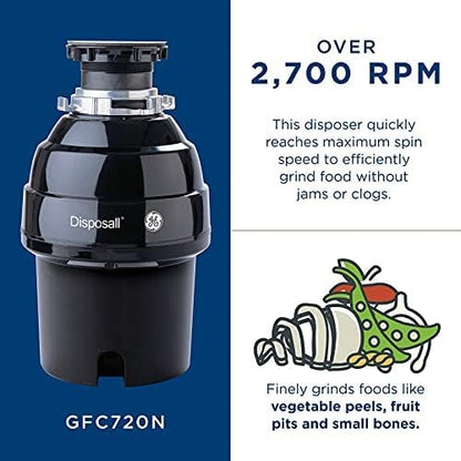 GE Disposall Continuous Feed 3/4 Horsepower Motor Garbage Disposer, Good for Grinding: Vegetable