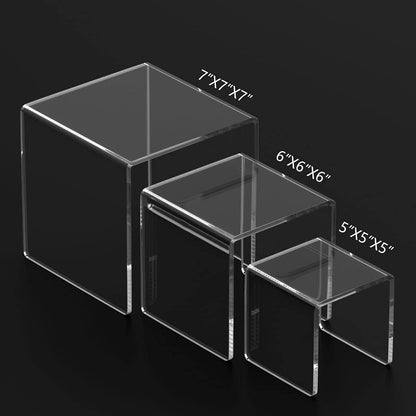 HIIMIEI Clear Acrylic Display Risers 2 Sets, 3-Tier Risers Stands Showcase for Amiibo Funko Pop
