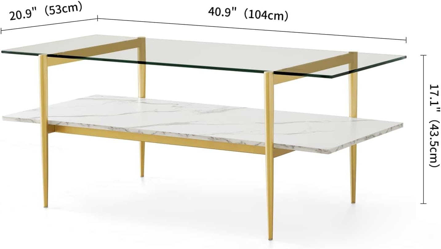 Rectangle Coffee Table for Living Room, Mid-Century Modern Design, L41 x W21 x H17, 2-Tier