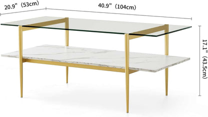 Rectangle Coffee Table for Living Room, Mid-Century Modern Design, L41 x W21 x H17, 2-Tier