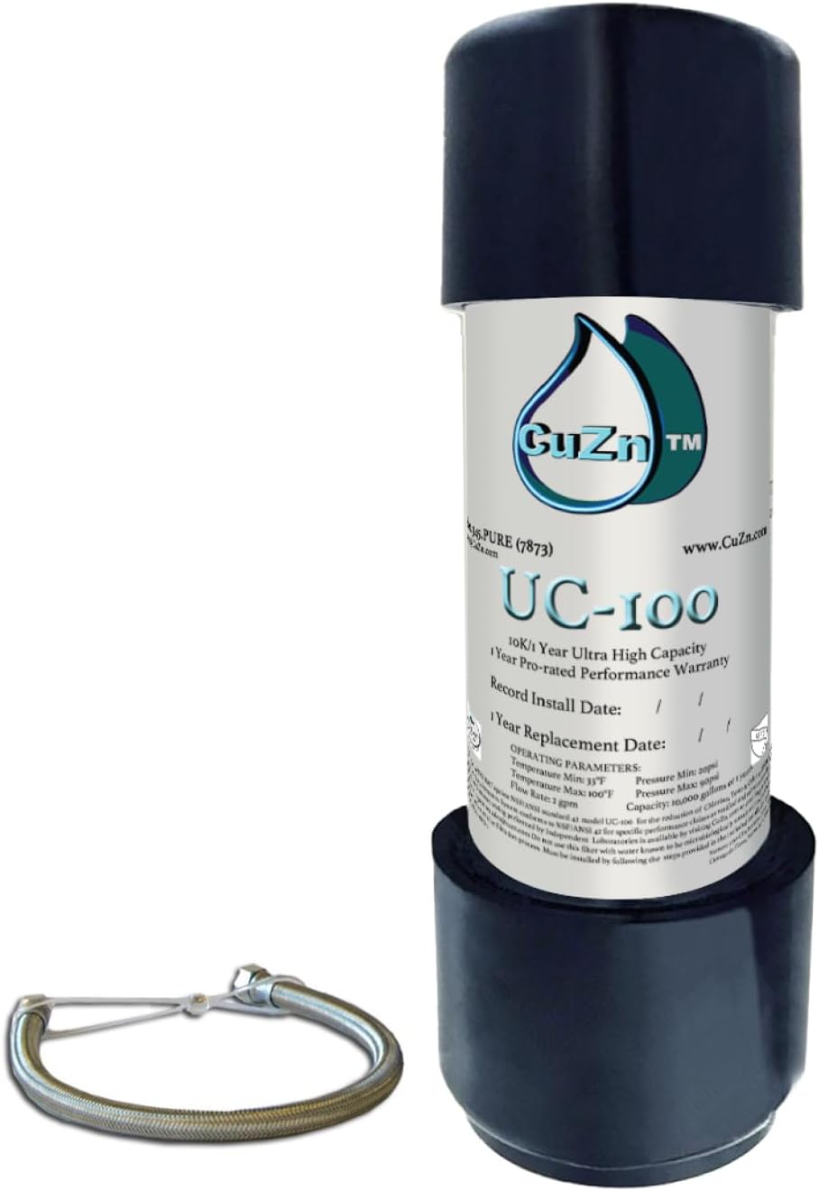 CuZn Under Sink Water Filter for Sink Faucet, 10K Gallons or 1 Year Filtration Life, Reduces PFAs