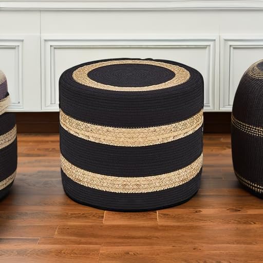 Wimarsbon 18'' Ottoman Pouf, Natural Braided Poof, Rustic Handweave Lounge Pouffe, Boho Footrest