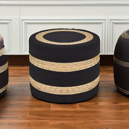 Wimarsbon 18'' Ottoman Pouf, Natural Braided Poof, Rustic Handweave Lounge Pouffe, Boho Footrest