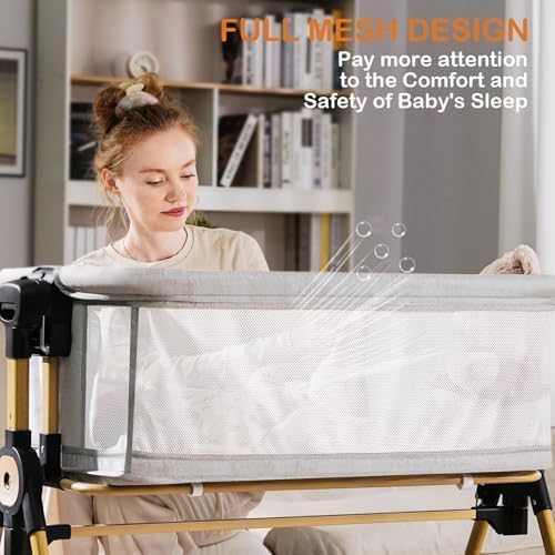 3 in 1 Baby Bassinet,Bedside/Rocking Bassinet for Baby,Bedside Crib with Lockable Wheels,Waterproof