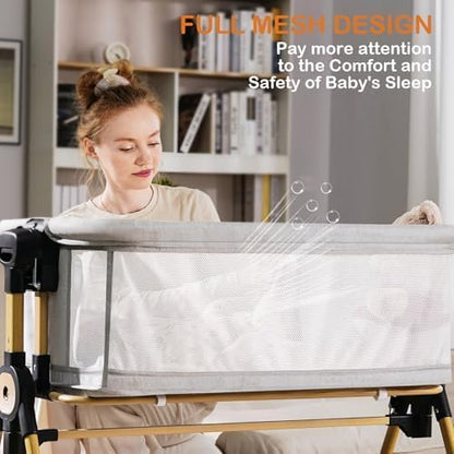 3 in 1 Baby Bassinet,Bedside/Rocking Bassinet for Baby,Bedside Crib with Lockable Wheels,Waterproof