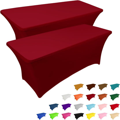 IVAPUPU 2 Pack 6FT Table Cloth for Rectangular Fitted Events Stretch Burgundy Table Covers Washable