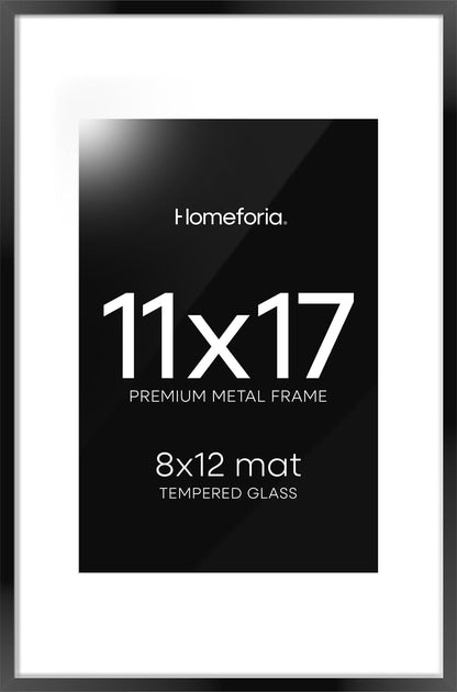 Homeforia 11 x 17 Picture Frame Black, High End Metal 11x17 Poster Frames with Mat 8x12 for Photo